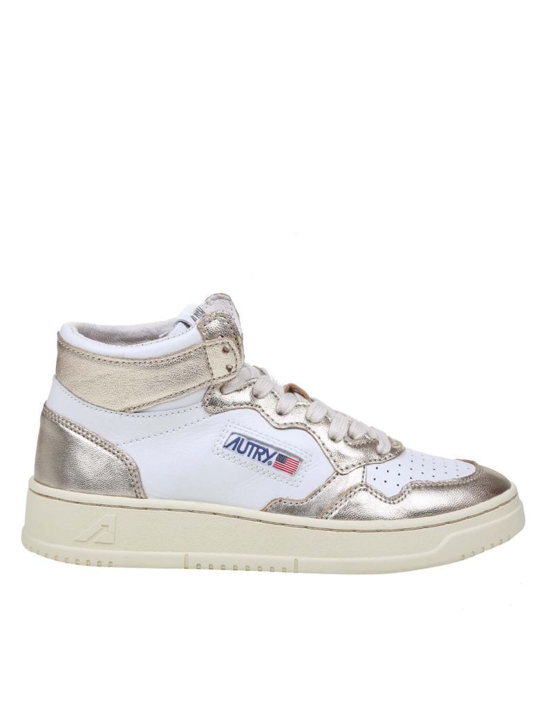 Sneakers In White And Gold Leather