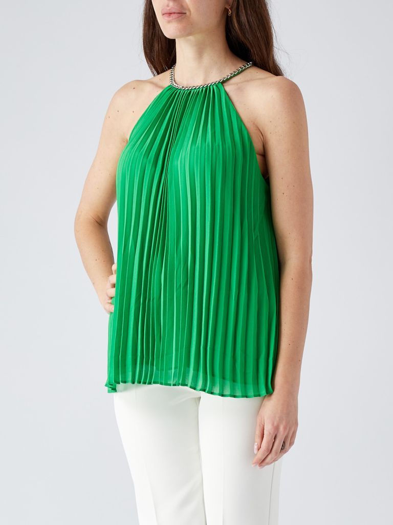 Solid Pleated Chain Top Top-Wear