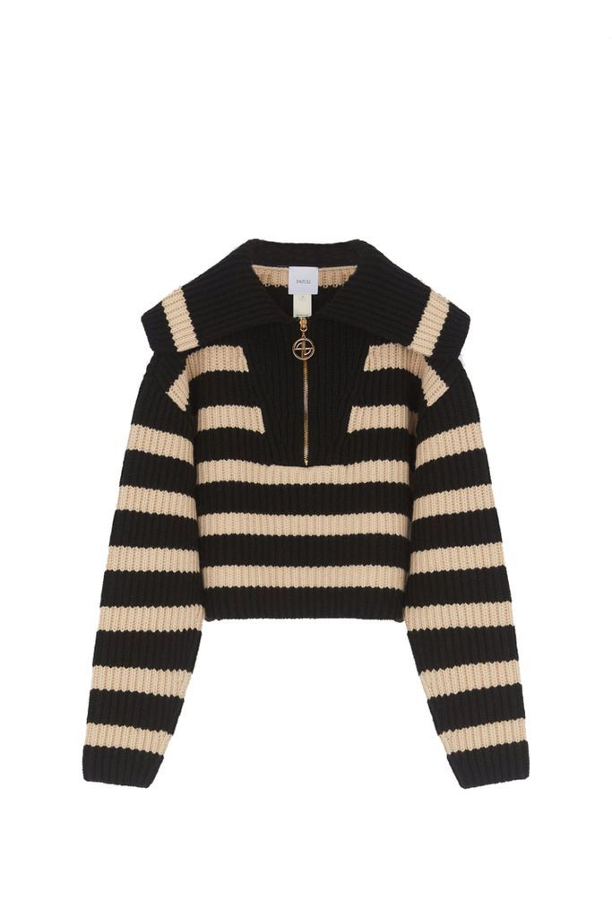 Striped Sweater In Ribbed Wool With Zip