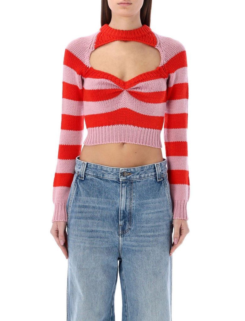 Striped Cut-Out Knitted Jumper