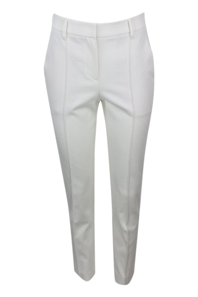 Stretch Cotton Drill Trousers With Jewel On The Back Loop