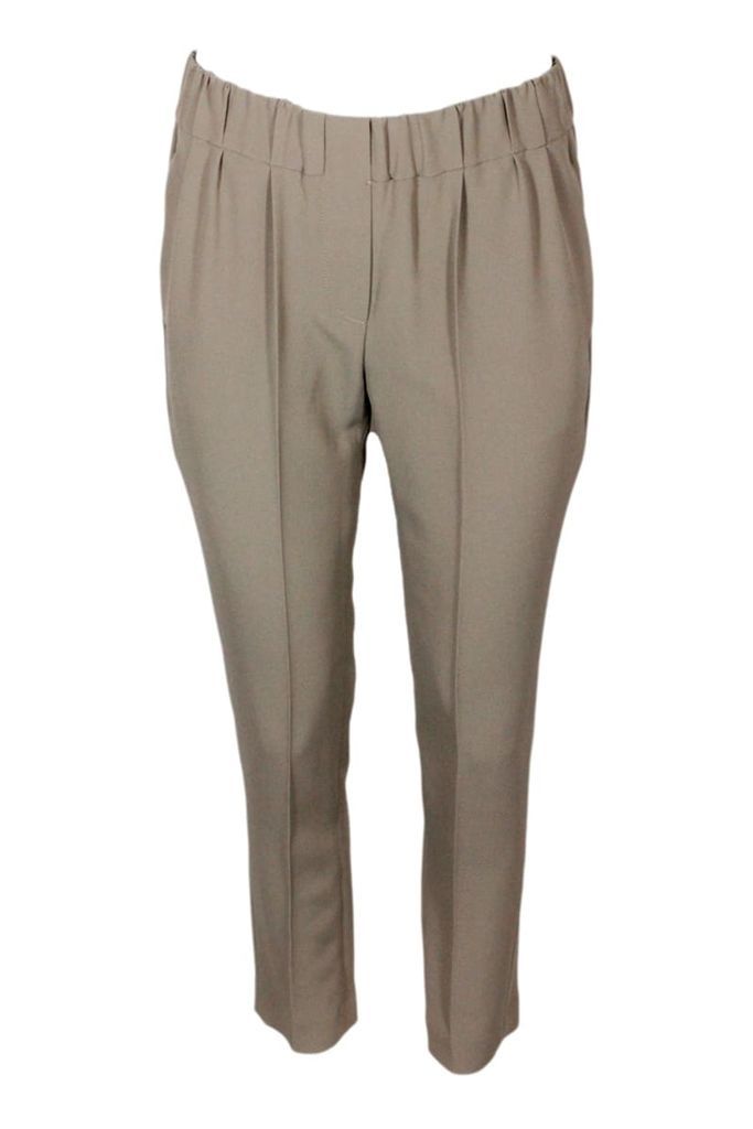 Stretch Silk Blend Trousers With Elastic Waistband And Small Pleats On The Front
