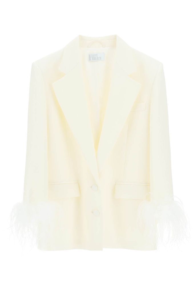 Stretch Wool Jacket With Feather Trims