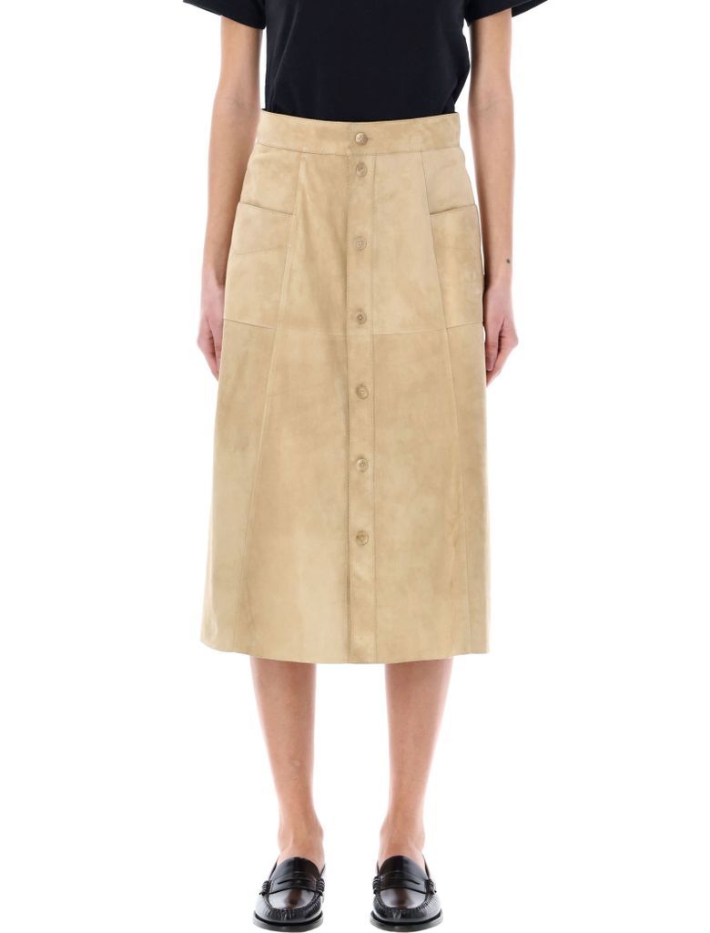 Suede Leather Midi Skirt