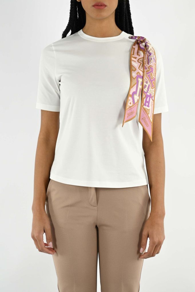 Superfine Cotton Stretch T-Shirt And Bubble Foulard