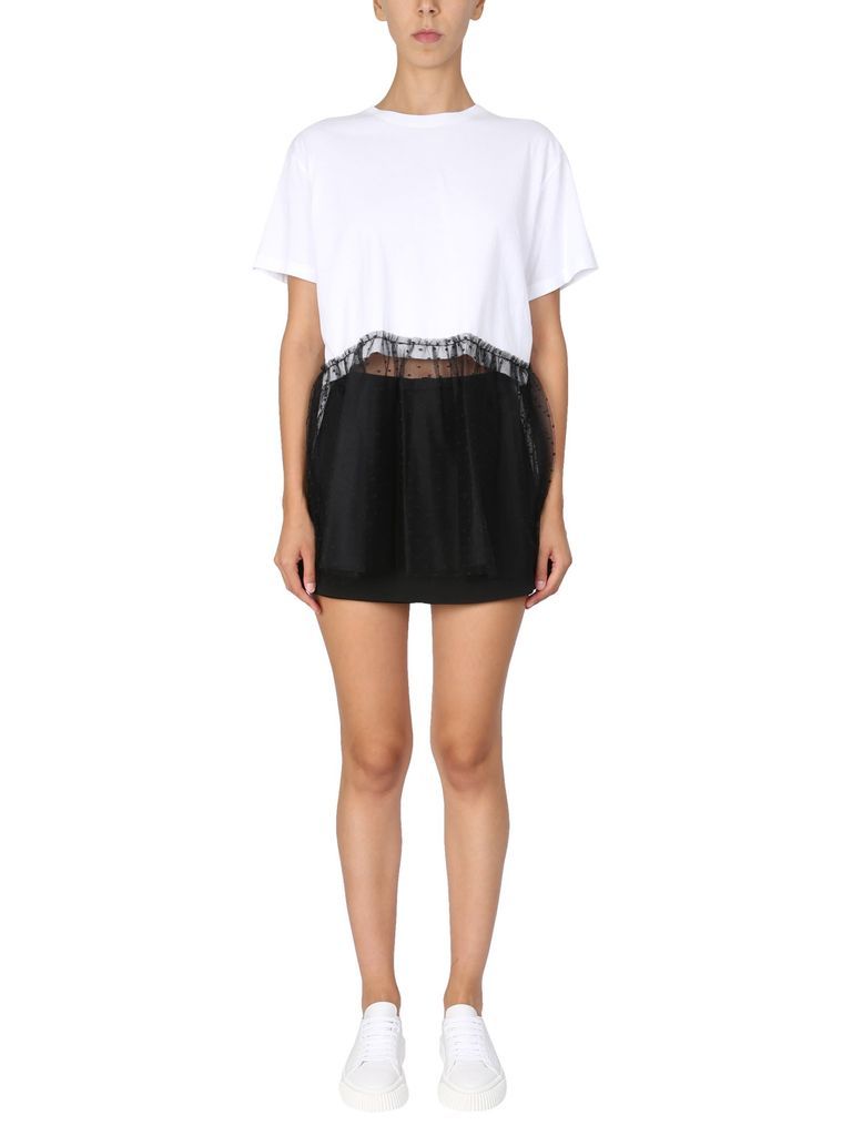T-Shirt With Tulle In Point Desprit