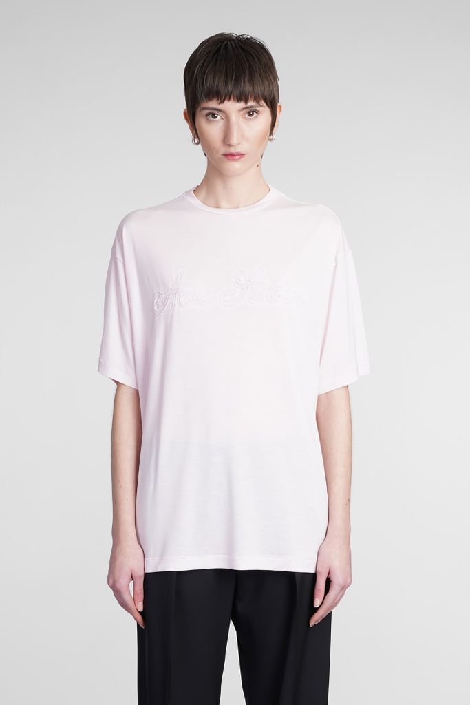 T-Shirt In Rose-Pink Wool And Polyester