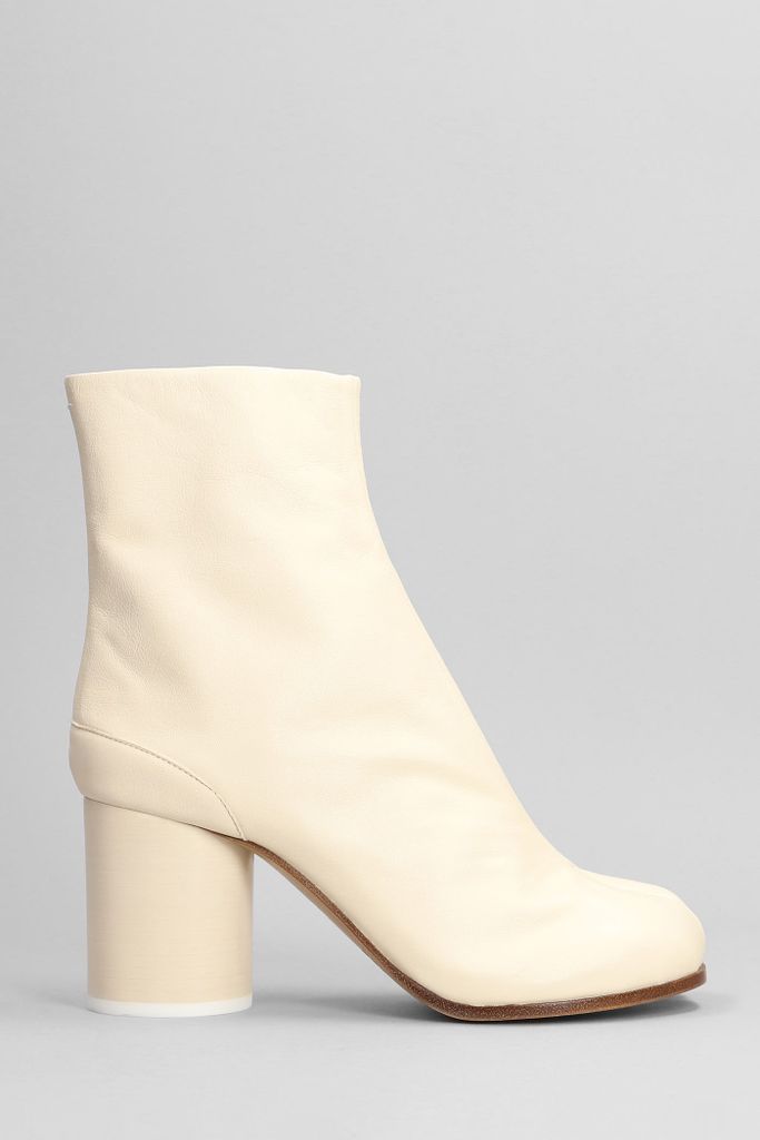 Tabi High Heels Ankle Boots In Beige Leather