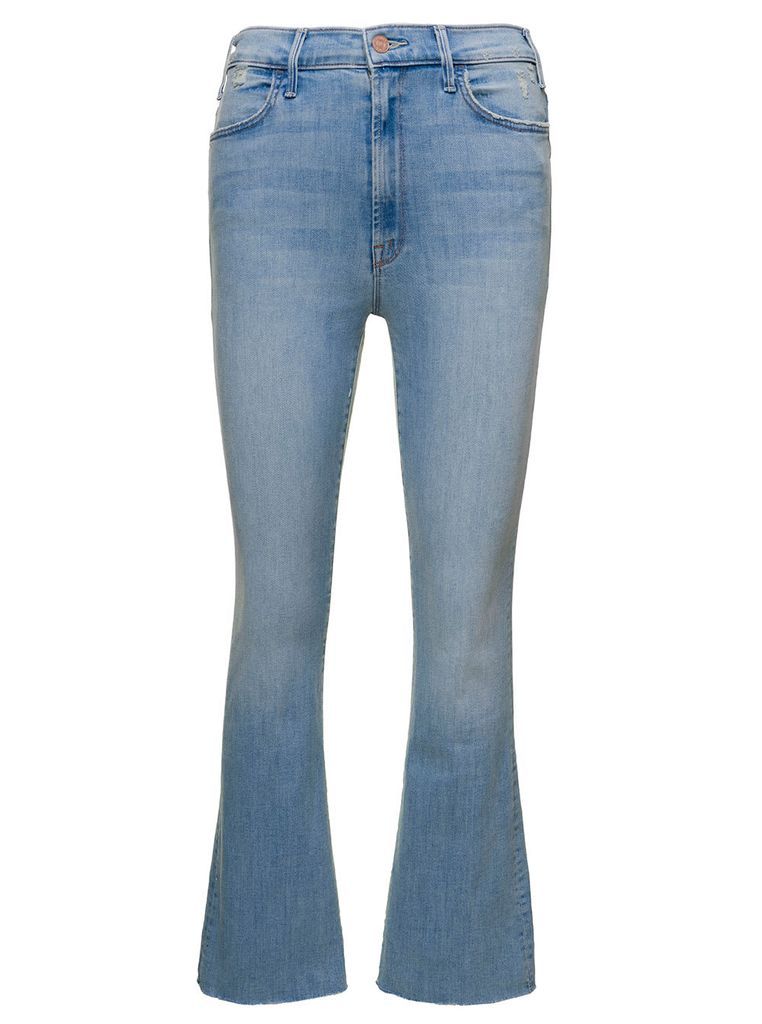 The Hustler Light Blue Flared Jeans With Branded Button In Cotton Denim Woman