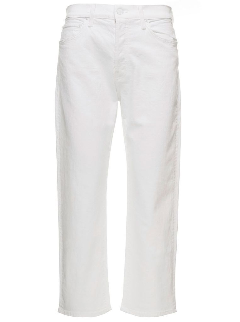 The Ditcher Crop White Five Pockets Straight Leg Jeans In Cotton Denim Woman Mother