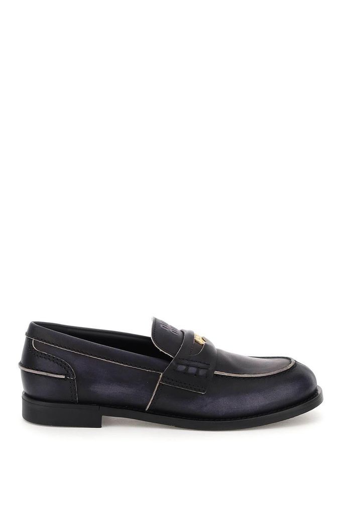 Used-Effect Leather Loafers