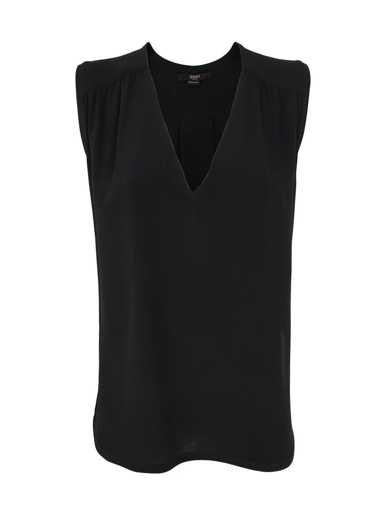 V-Neck Tank Top Blouse With Folds On Shoulders