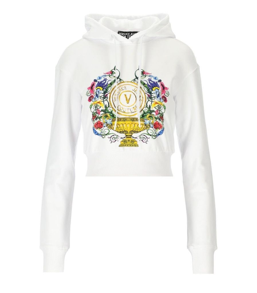 V-Emblem Garden White Crop Hoodie