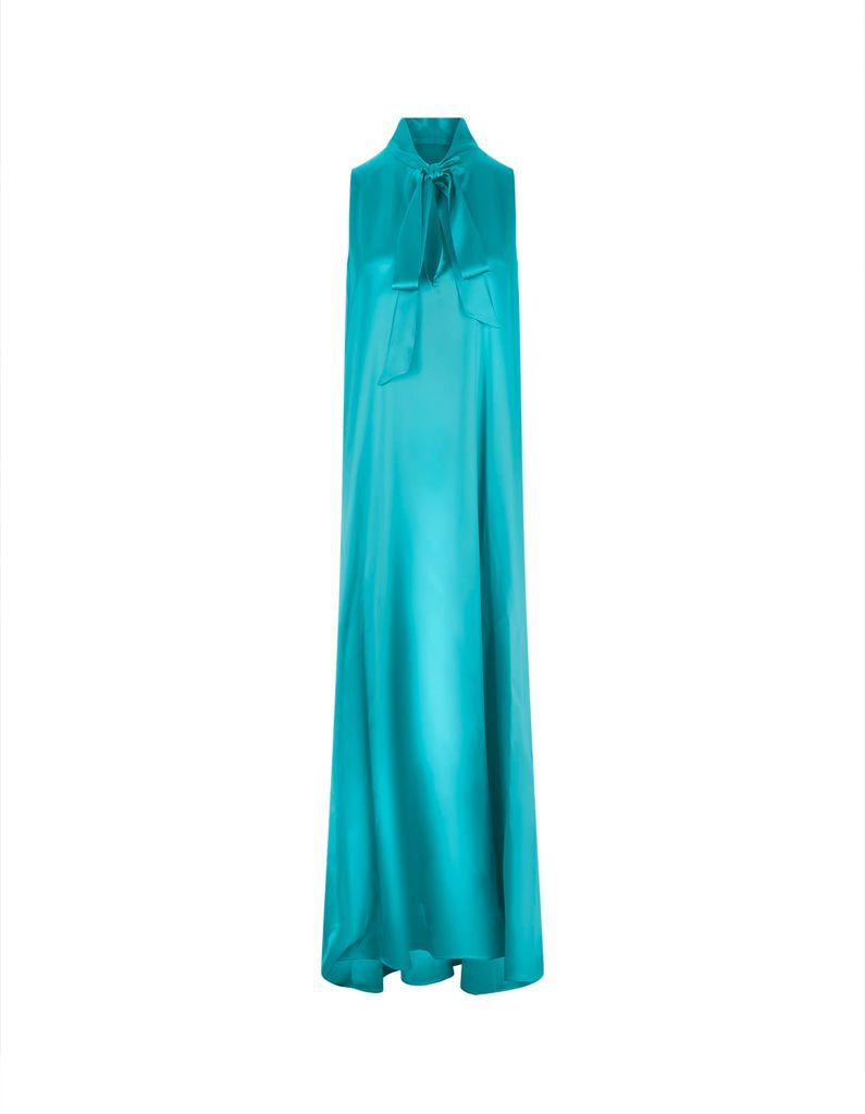 Turquoise Silk Sleeveless Long Dress
