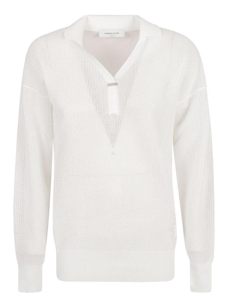 V-Neck Shirt Collar Knit Sweatshirt