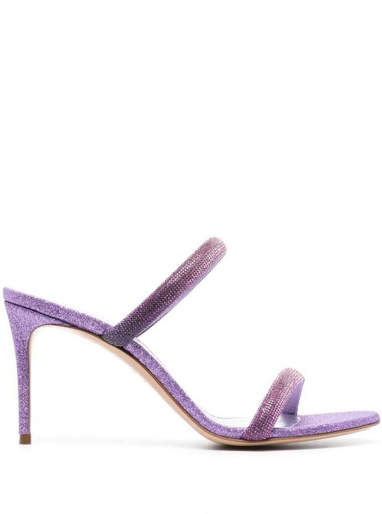 Violet Glittered Julia Holliwood Mules In Calf Leather Woman