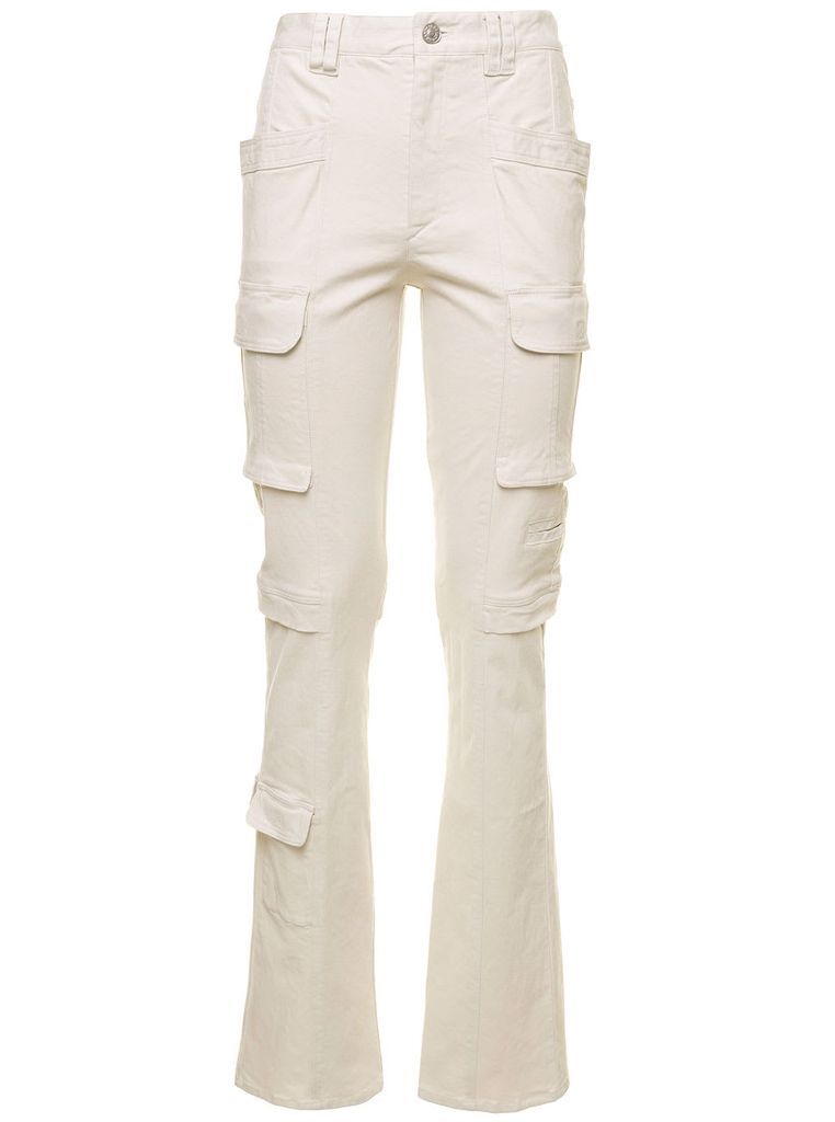 White Sivokayo Straight Cut Trousers In Cotton Stretch Woman