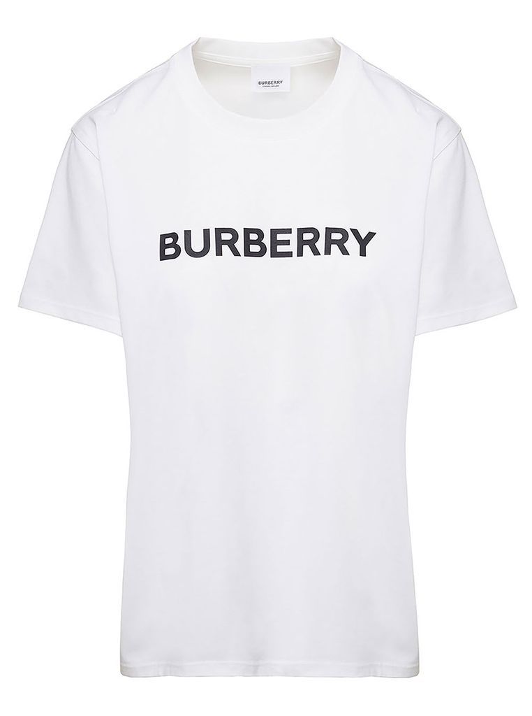 White Crewneck Logo T-Shirt In Cotton Woman Burberry