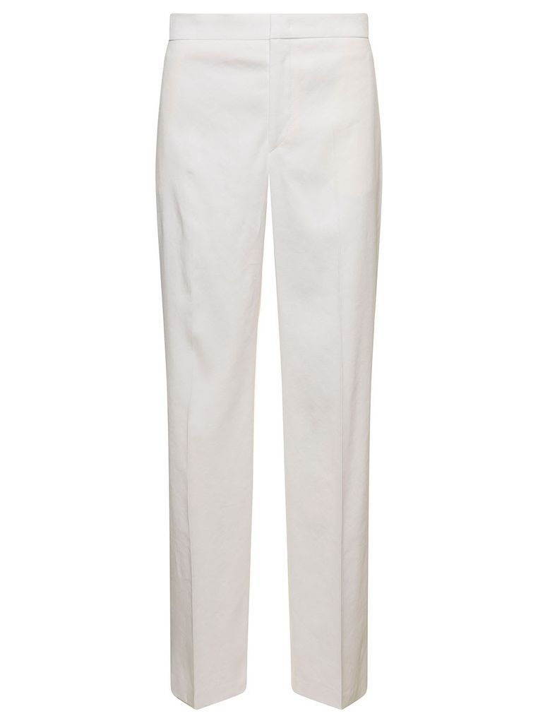 White High-Waisted Tailored Trousers In Hemp Blend Woman