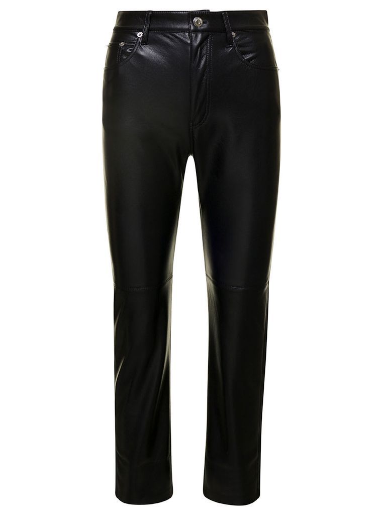 Vinni Black Five Pockets Pants In Faux Leather Woman