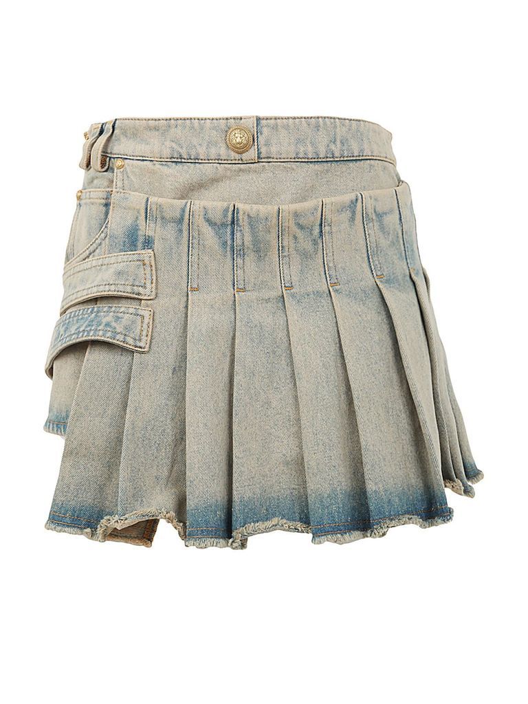 Vinatge Denim Short Kilt Skirt