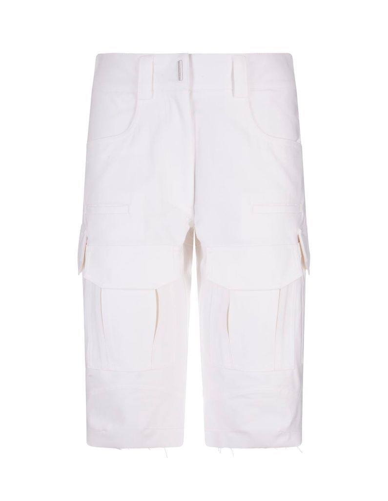 White Cotton Cargo Bermuda Shorts