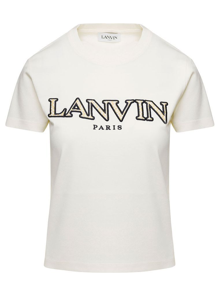 White Crewneck T-Shirt With Printed Logo On The Chest In Cotton Woman
