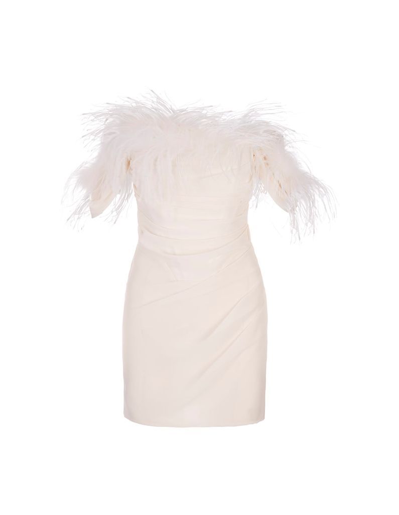 White Mini Dress With Feathers