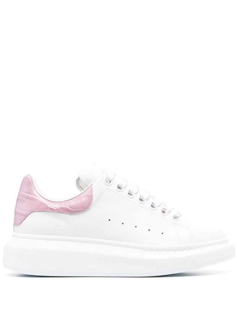 White Oversize Sneakers With Crocodile Embossed Pink Spoiler