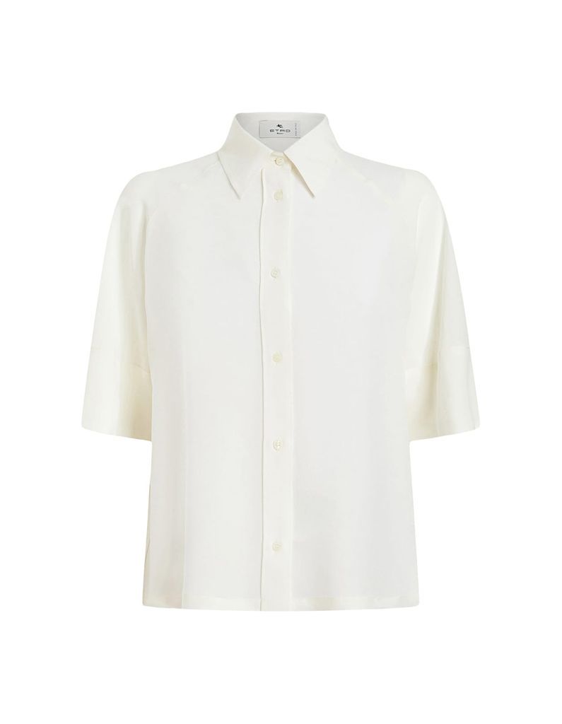 White Silk Short Sleeve Shirt