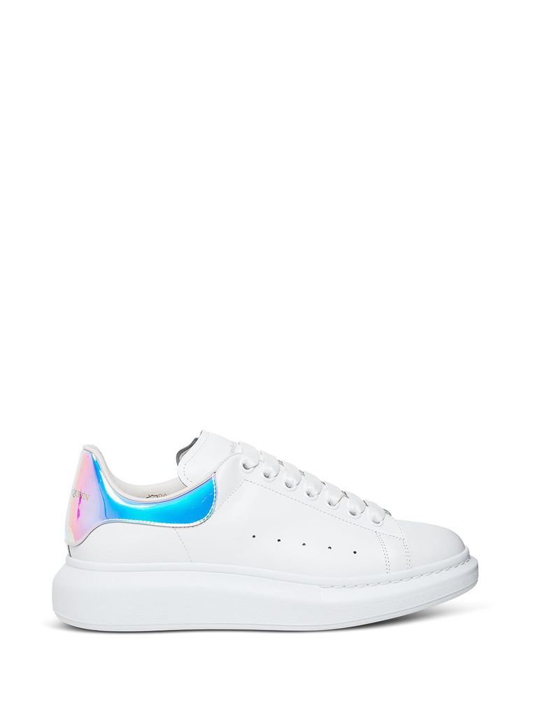 Womans Oversize White Leather Sneaker S With Contrasting Heel Tab