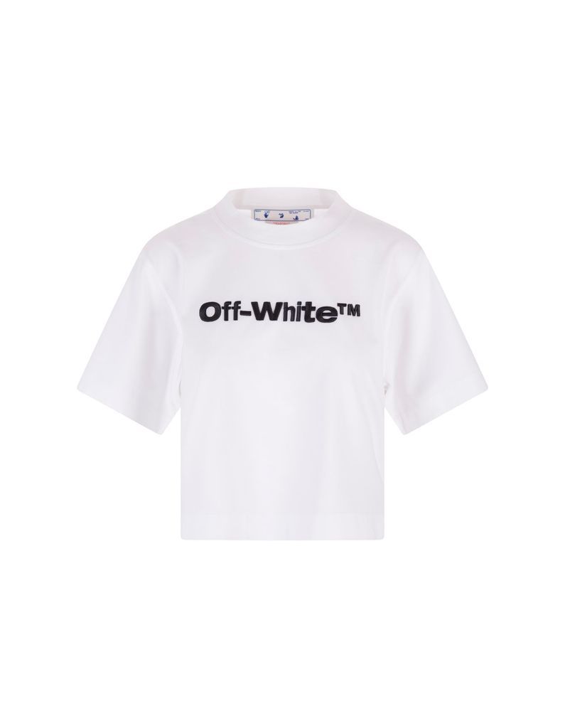 Woman White Crop T-Shirt With Contrast Logo