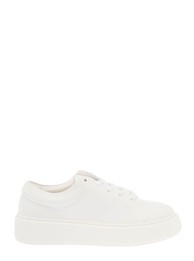 Womans White Faux Leather Sporty Mix Sneakers