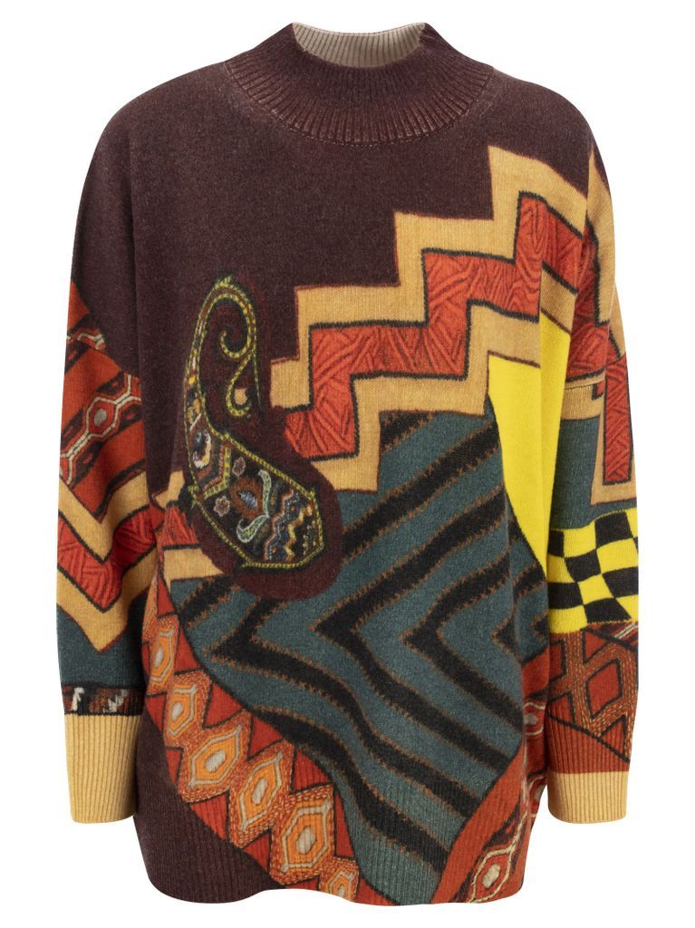 Wool Sweater With Patchwork Print
