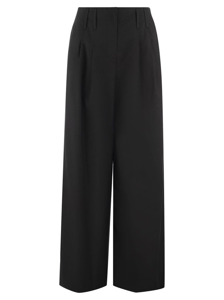 Wide Cotton-Blend Tailored Trousers