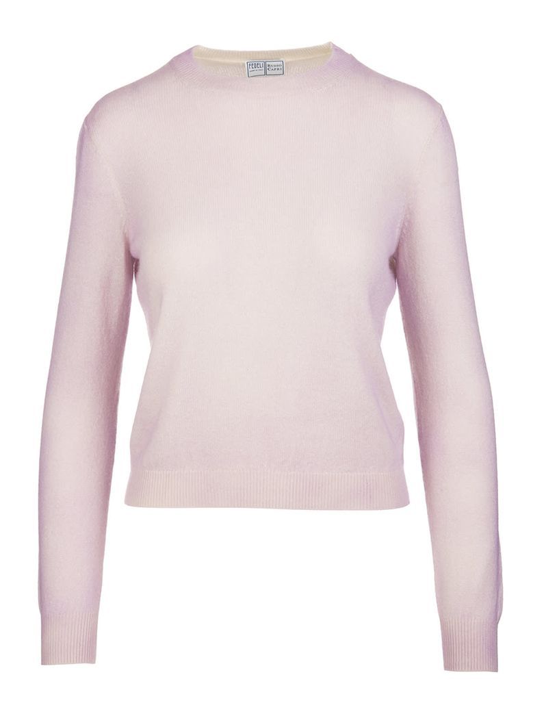Woman Round-Neck Pullover In Light Pink Cashmere