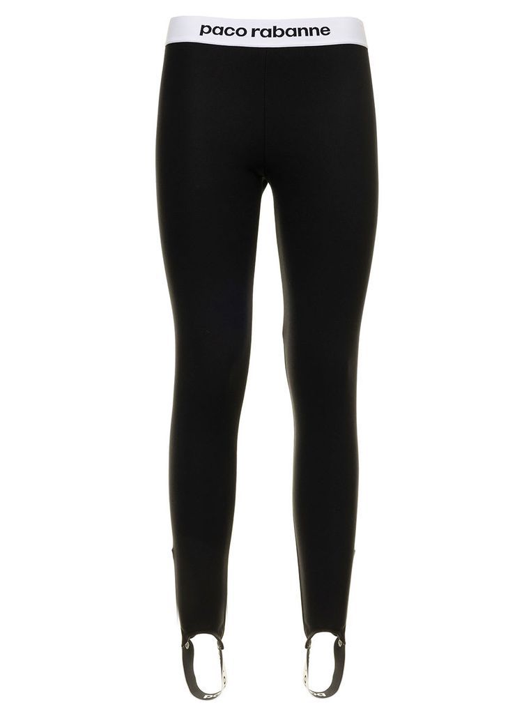 Womans Black Stretch Viscose Leggings With Logo
