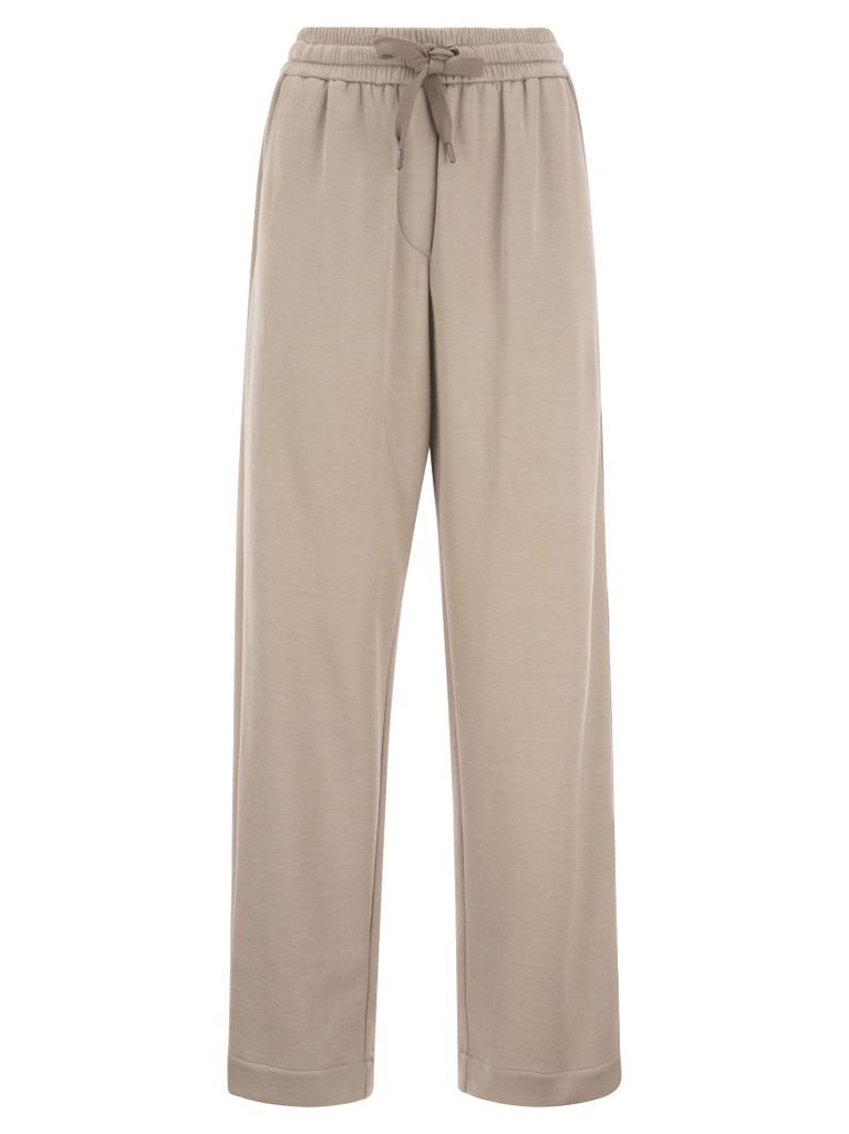 Wide Cotton-Silk Interlock Comfort Trousers With Precious Stripe