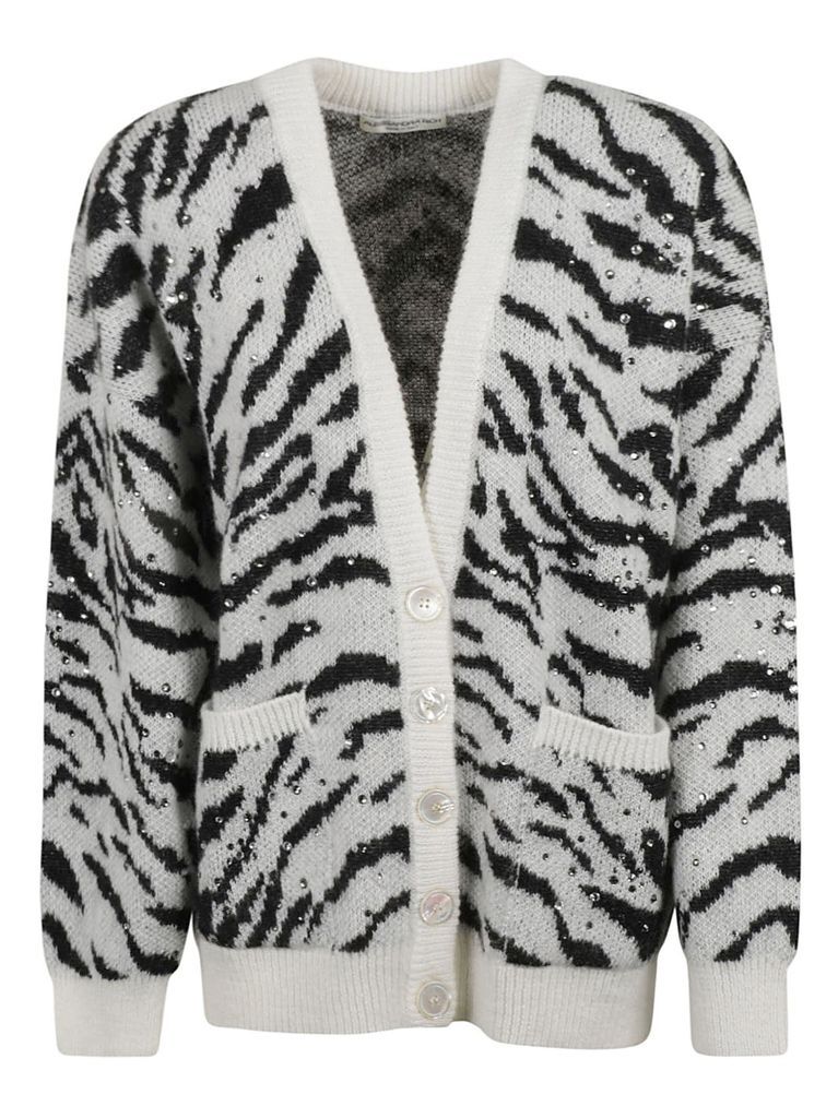 Zebra Pattern Knitted Long Cardigan