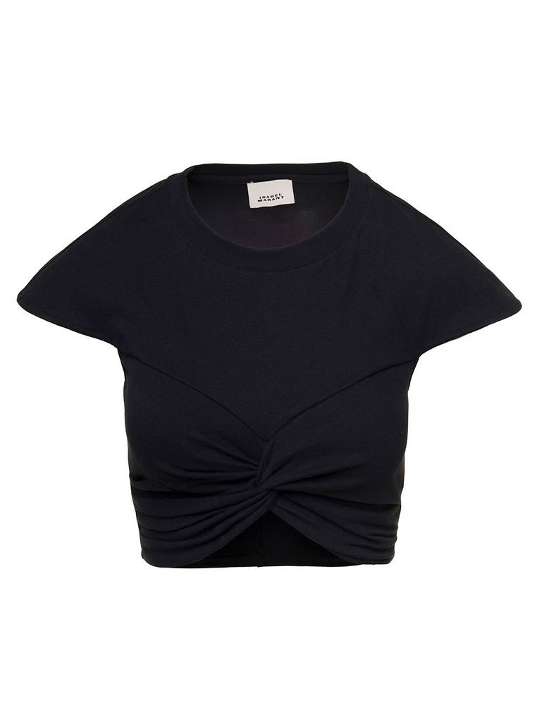 Zineae Black Cropped T-Shirt With Knot Detail In Cotton Woman Isabel Marant