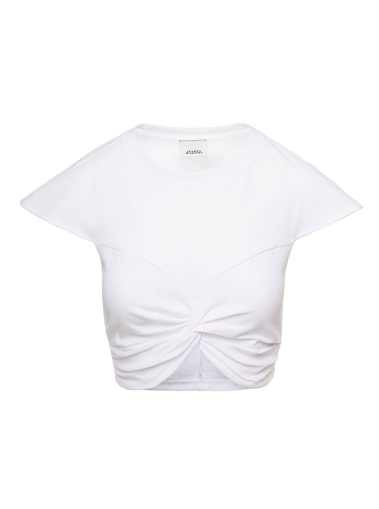 Zineae White Cropped T-Shirt With Knot Detail In Cotton Woman Isabel Marant