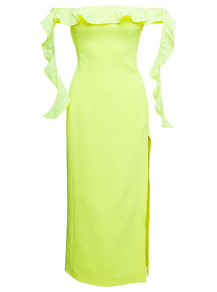 Yellow Long Off-Shoulder Dress With Ruches Detail In Acetate Woman