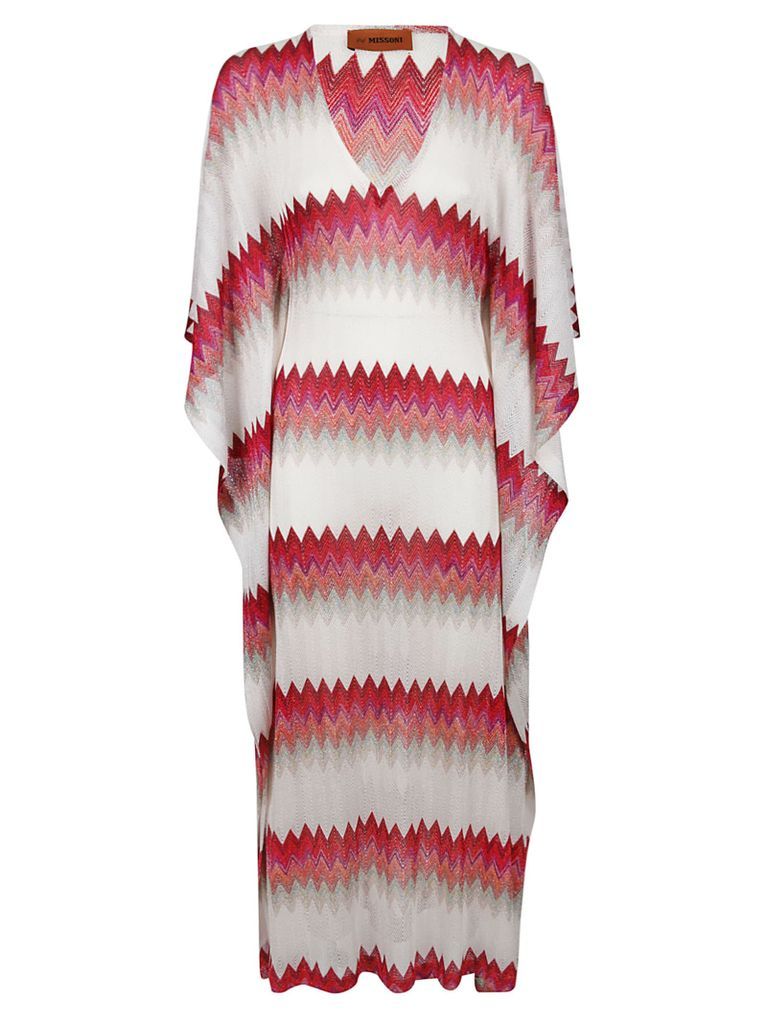 Zig-Zag Patterned V-Neck Dress