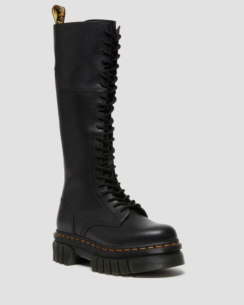 Women's Leather Audrick 20-Eye Knee High Platform Boots in Black, Size: 3