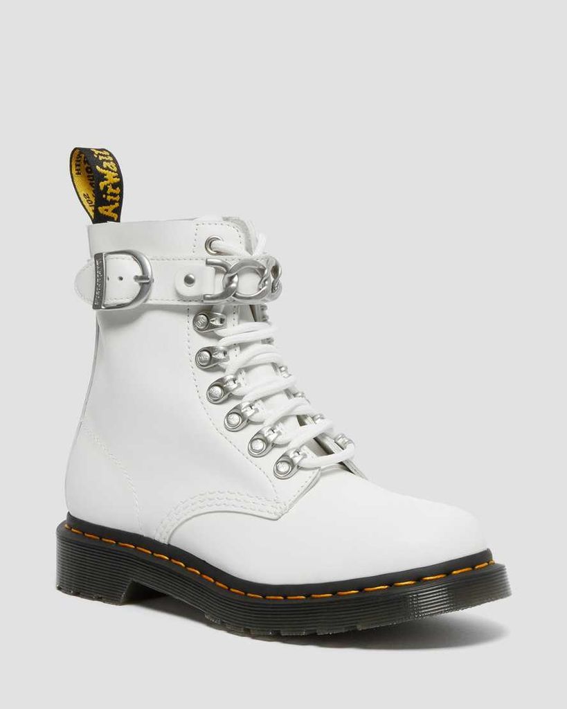 Women's Leather 1460 Pascal Chain Boots in White, Size: 3