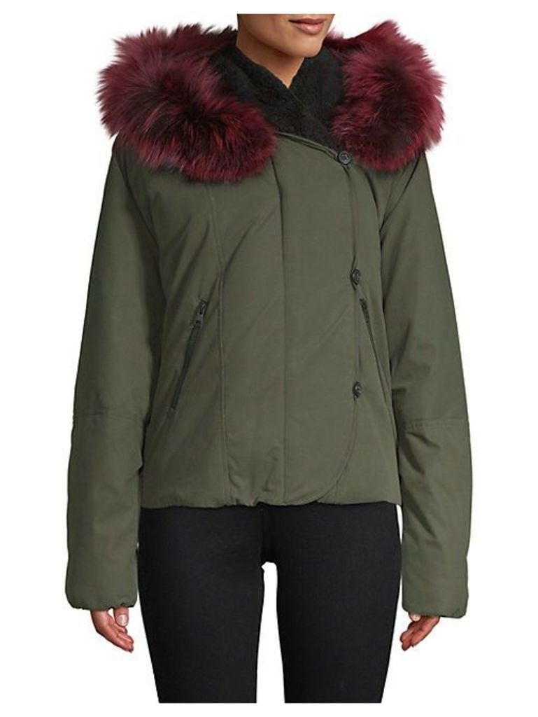 Fox Fur-Trimmed Zip-Front Jacket