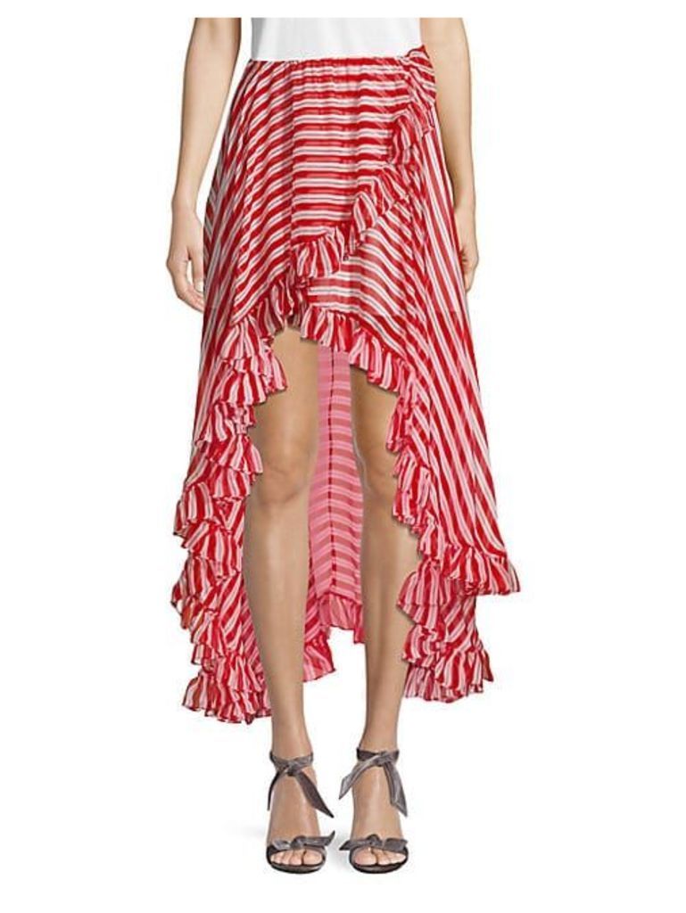 Striped High-Low Silk Skirt