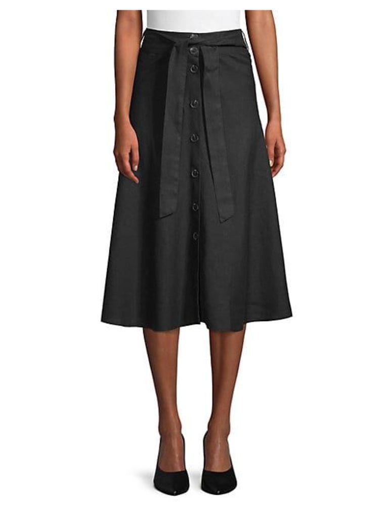 Button Front Linen Midi Skirt