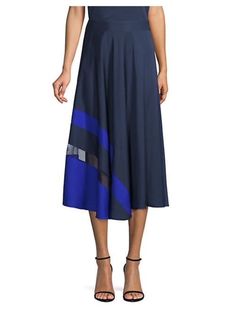 Asymmetric Stripe A-Line Midi Skirt