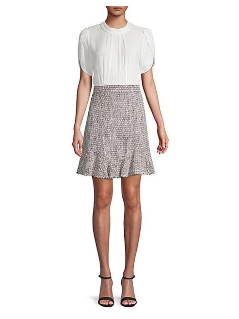 Petal-Sleeve Tweed Shift Dress